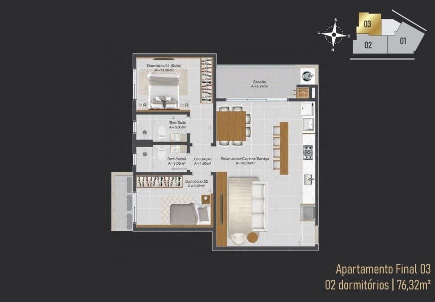 Apartamento 2 dorm (1 suíte) 76,32 m² em Palhoça — foto 13