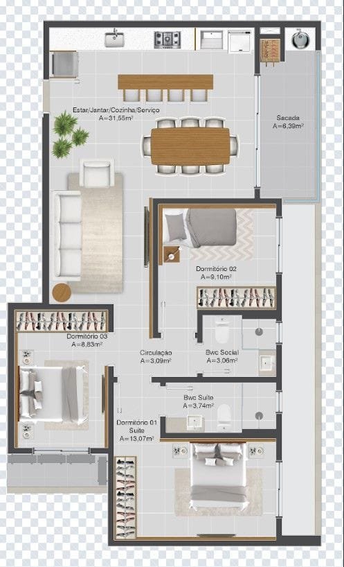Apartamento 2 dorm (1 suíte) 76,32 m² em Palhoça — foto 12
