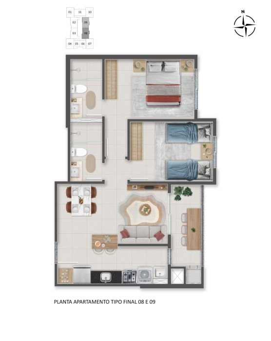 Self Residence Pagani Palhoça – 2 quartos com suíte — foto 12